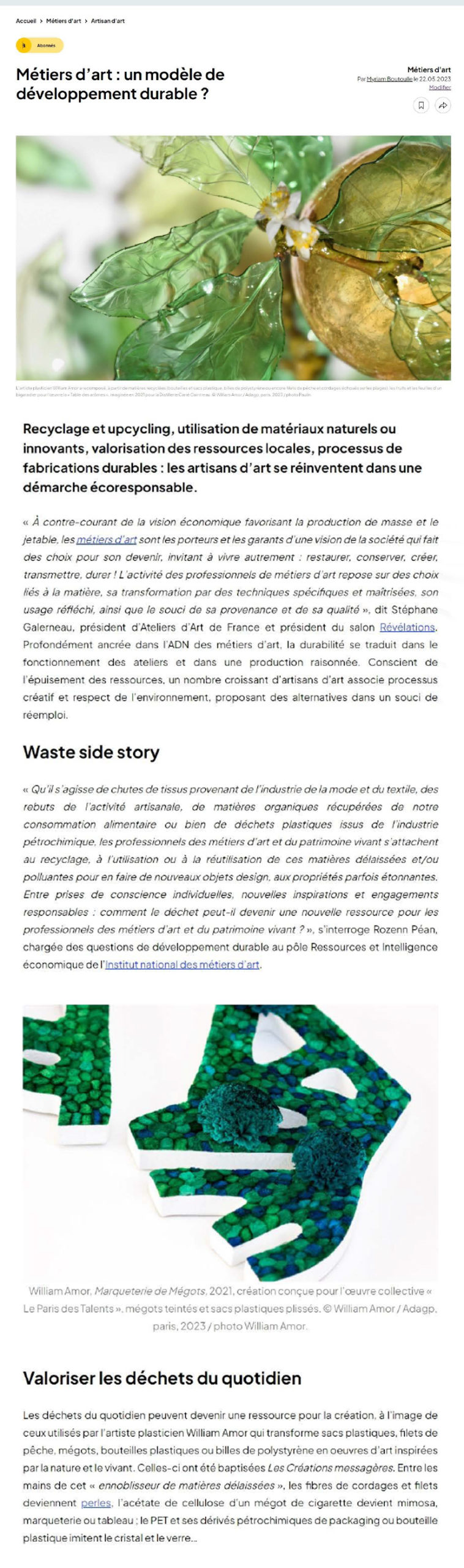 Métiers d’art : un modèle de développement durable ? Métiers d'art Par Myriam Boutoulle le 22.05.2023